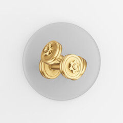 Poster - Gold dumbbells icon. 3d rendering gray round key button, interface ui ux element.