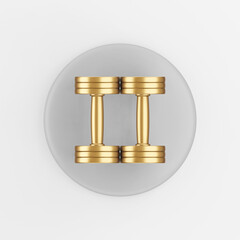 Poster - Top view golden dumbbells icon. 3d rendering gray round key button, interface ui ux element.