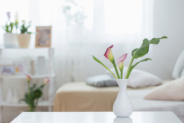 Poster - flowers in vase on white table indoor