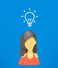 Poster - Thinking businesswoman with idea sign. Idea concept