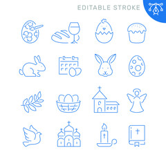 Easter related icons. Editable stroke. Thin vector icon set