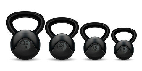 Canvas Print - Realistic Detailed 3d Weights Kettlebell Set. Vector