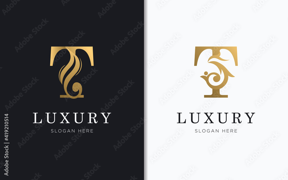 Luxury letter T with gold color logo template Stock Vector | Adobe Stock
