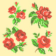 set of cross stitch red roses
