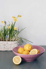 Wall Mural - lemons in a bowl on a light background, soft light