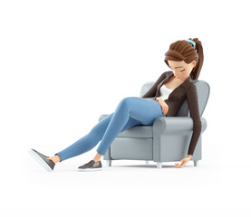 3d cartoon woman sleeping in armchair