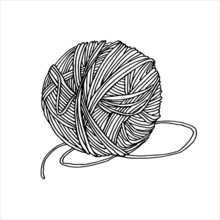 Vector Drawing In The Style Of Doodle. A Ball Of Yarn For Knitting. A Ball Of Woolen Thread Is A Symbol Of Needlework, Hobby, Knitting And Crocheting. The Logo