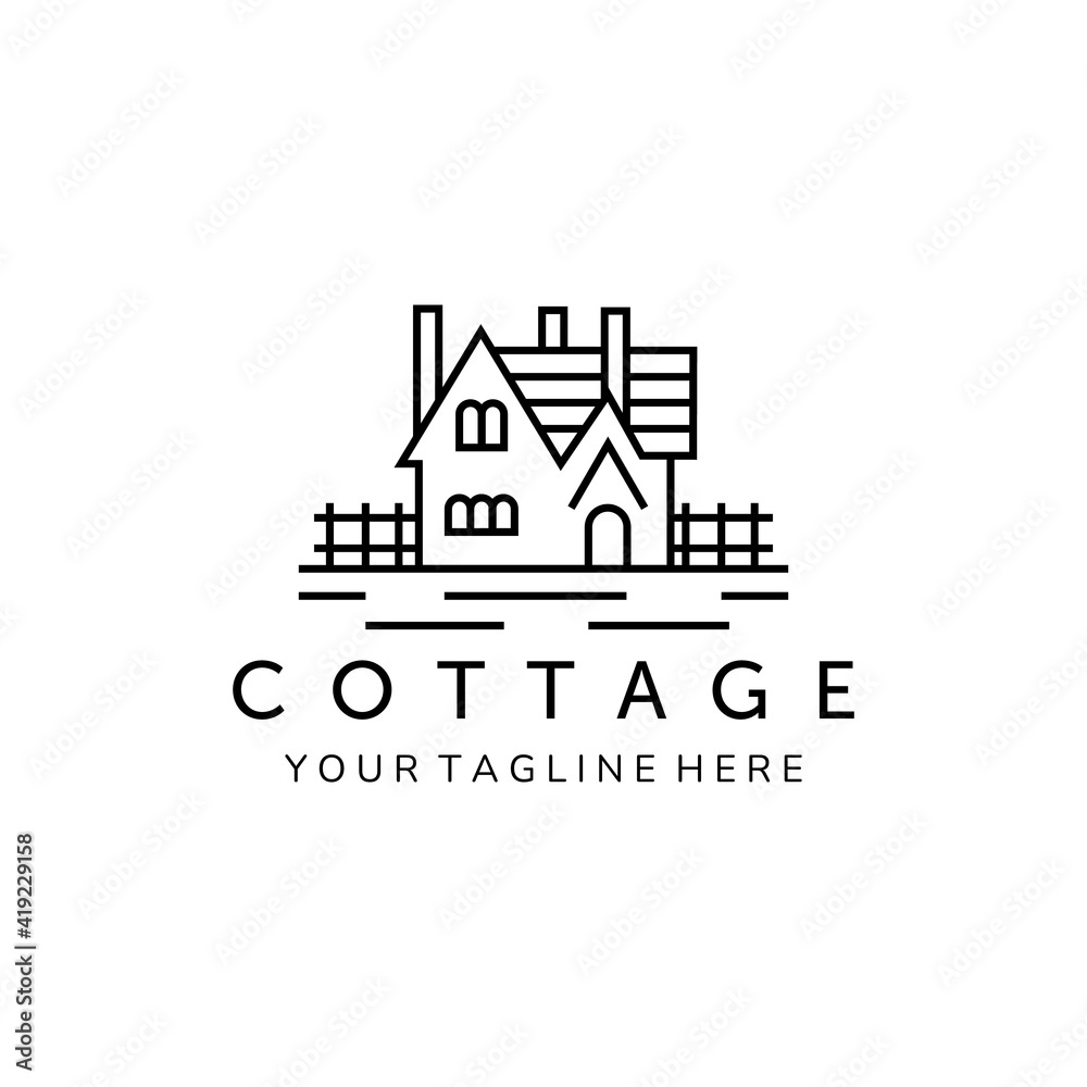 cottage line art minimalist icon logo vector illustration template ...