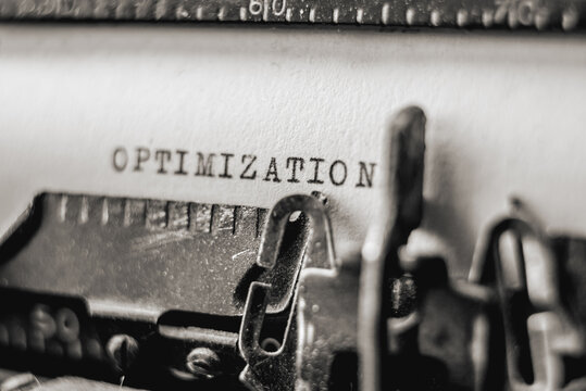 Text Optimization printed with black inks on old white paper on vintage typewriter