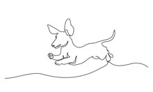 Dachshund Dog Running Silhouette. One Line Drawing