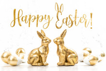 Happy Easter Golden Bunnies Easter Eggs Decoration