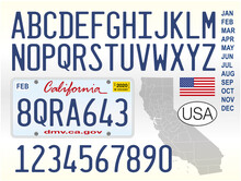 California State Car License Plate, Letters, Numbers And Symbols, Vector Illustration, United States Of America