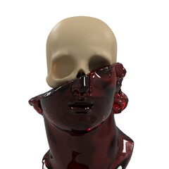 Wall Mural - half skull, half classic statue, mannequin head isolated on white