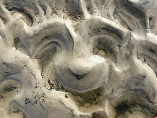 Close up of sand on a beach looking like a face,. Concept of joy, vacation, pareidolia