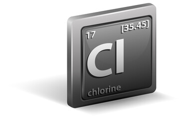 Chlorine chemical element. Chemical symbol with atomic number and atomic mass.