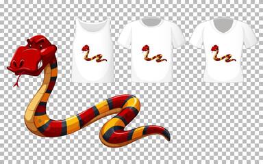 Canvas Print - Set of different shirts with snake cartoon character isolated on transparent background