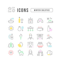  Set of linear icons of Winter Solstice