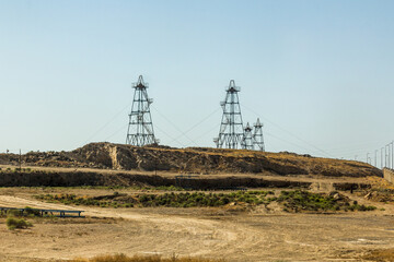 Oil wells near Baku, Azerbaijan