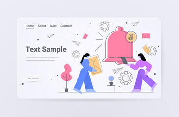 Poster - women getting chat messages notification social media communication concept horizontal copy space full length vector illustration