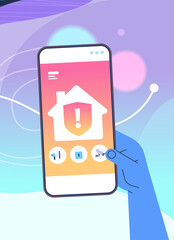Aufkleber - human hand using mobile app for smart house system control on smartphone screen technology and lifes