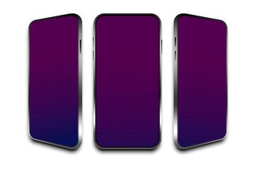 Poster - three empty phones for banner design. isometric vector illustration. smartphone perspective view. st