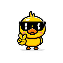 Cute And Cool Duck Animal Cartoon Character Design Wearing Sunglasses
