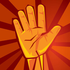 Wall Mural - hand shows five finger with red background symbol of strength political number 5