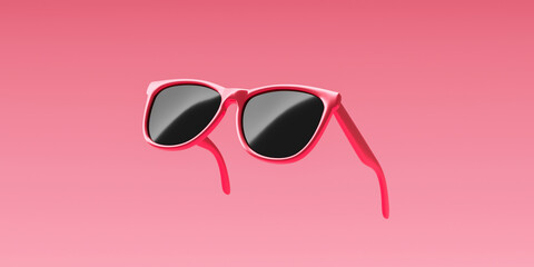 Pink fashion sunglasses and black lens optic on summer object background with modern accessory design. 3D rendering.
