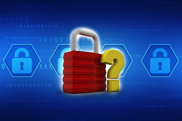 Poster - 3d rendering question mark with lock
