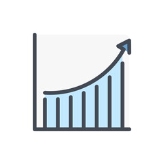  - Growth chart and uptrend statistics color line icon. Increase graph vector outline colorful sign.
