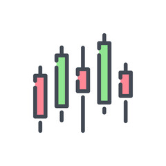 Poster - Candlestick chart color line icon. Trade market candle chart vector outline colorful sign.