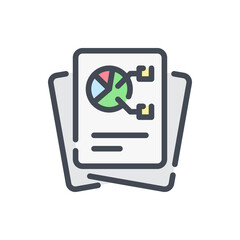 Fototapete - Analytical report color line icon. Documents with chart and statistics vector outline colorful sign.
