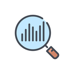  - Analysis research color line icon. Magnifier with chart vector outline colorful sign.