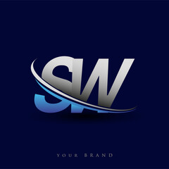 initial letter SW logotype company name colored blue and grey swoosh design. vector logo for business and company identity.