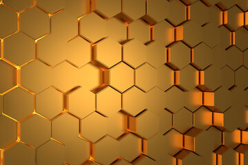Wall Mural - abstract background of golden hexagon. 3d rendering.