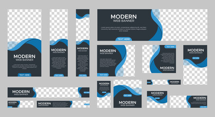 Poster - set of modern web banners of standard size with a place for photos. vertical, horizontal and square 