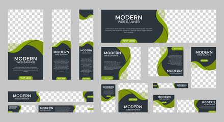 Poster - set of modern web banners of standard size with a place for photos. Vertical, horizontal and square template. Vector EPS