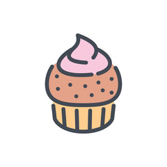 Poster - Cupcake color line icon. Dessert muffin vector outline colorful sign.