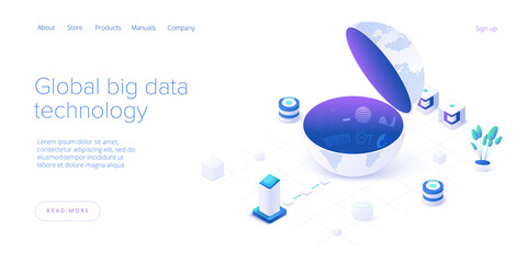 Wall Mural - big data technology in isometric vector illustration. information storage and analysis system. digit