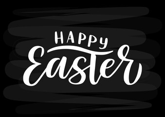 Wall Mural - Happy Easter hand drawn lettering. Chalkboard background. 