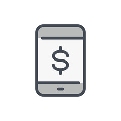 Poster - Mobile payment color line icon. Mobile phone with dollar vector outline colorful sign.