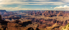 Panorama View Of Nature, Clouds Canyons And Hills Of South Rim Grand Canyon National Park In Colorado, America