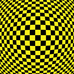 Poster - Checkered abstract wallpaper, black and yellow fabric illusion pattern texture background. 3d squares illustration