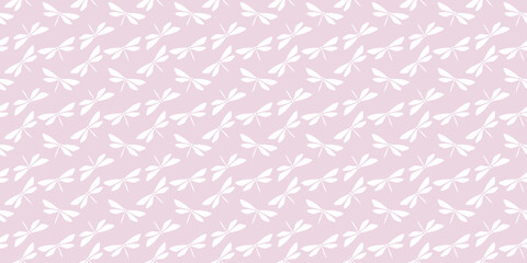 Poster - Pink and white simple dragonfly seamless pattern background