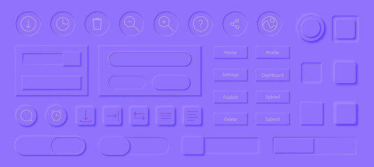 Wall Mural - Neumorphism style elements vector set. Modern website or mobile app design. Volume control buttons and knobs. Minimal style neumorphism buttons. Neumorphic UI UX interface.