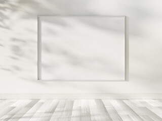 Poster - White frame hanging in bright interior mockup. Template of a picture framed on a wall 3D rendering