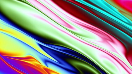 Poster - Abstract colorful wavy background in bright blue, orange and green color. Modern colorful wallpaper. Seamless loop animation. 3d rendering.
