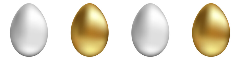 Poster - Vector set of gold and silver eggs on an isolated background. Realistic vector Easter eggs for your design. Stock illustration EPS 10
