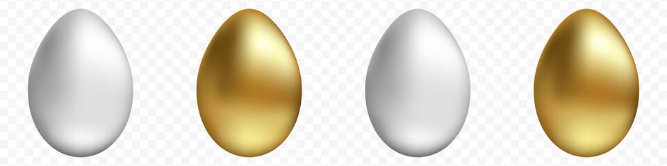 Poster - Vector set of gold and silver eggs on a transparent background. Realistic vector Easter eggs for your design. Stock illustration EPS 10