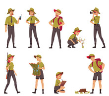 Male And Female As Park Ranger Or Forest Rangers Protecting And Preserving National Parklands Vector Set